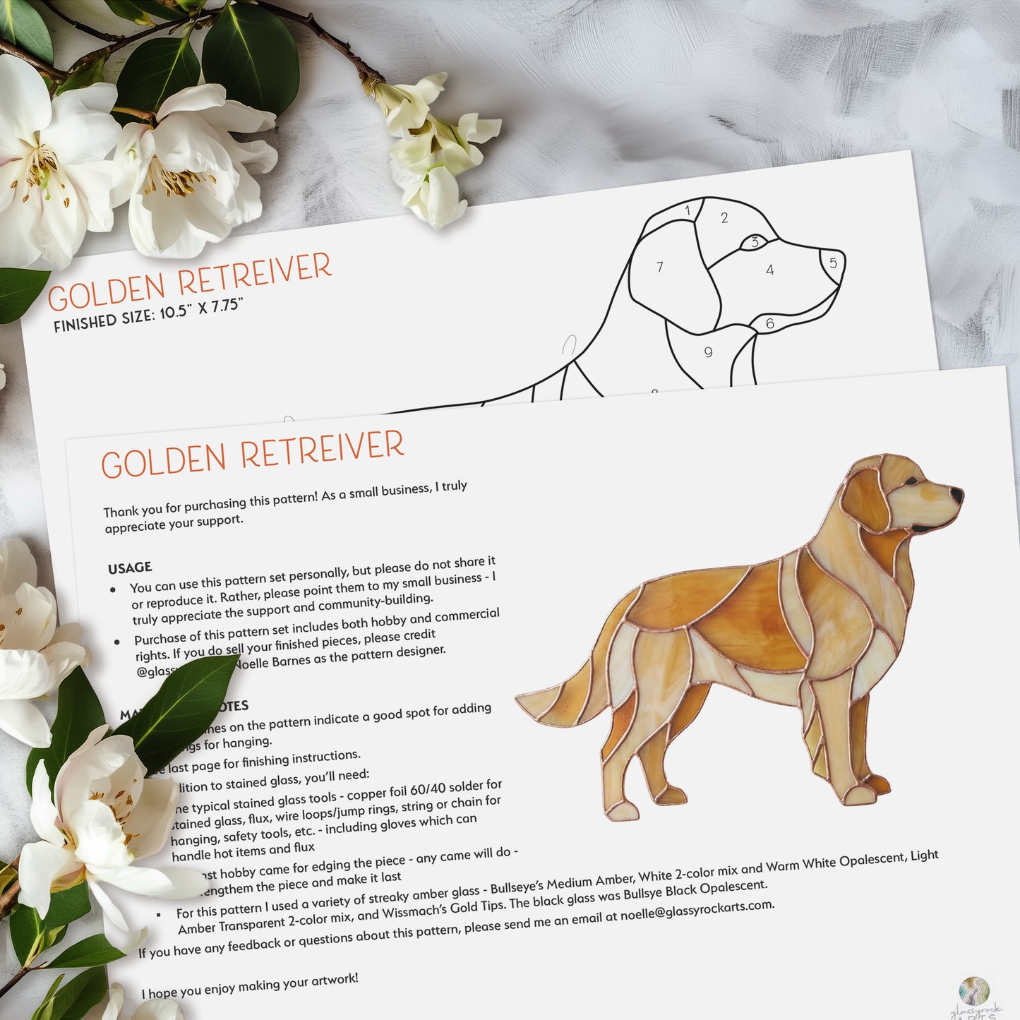 Stained Glass Golden Retriever Suncatcher - Dog Pattern PDF & PNG