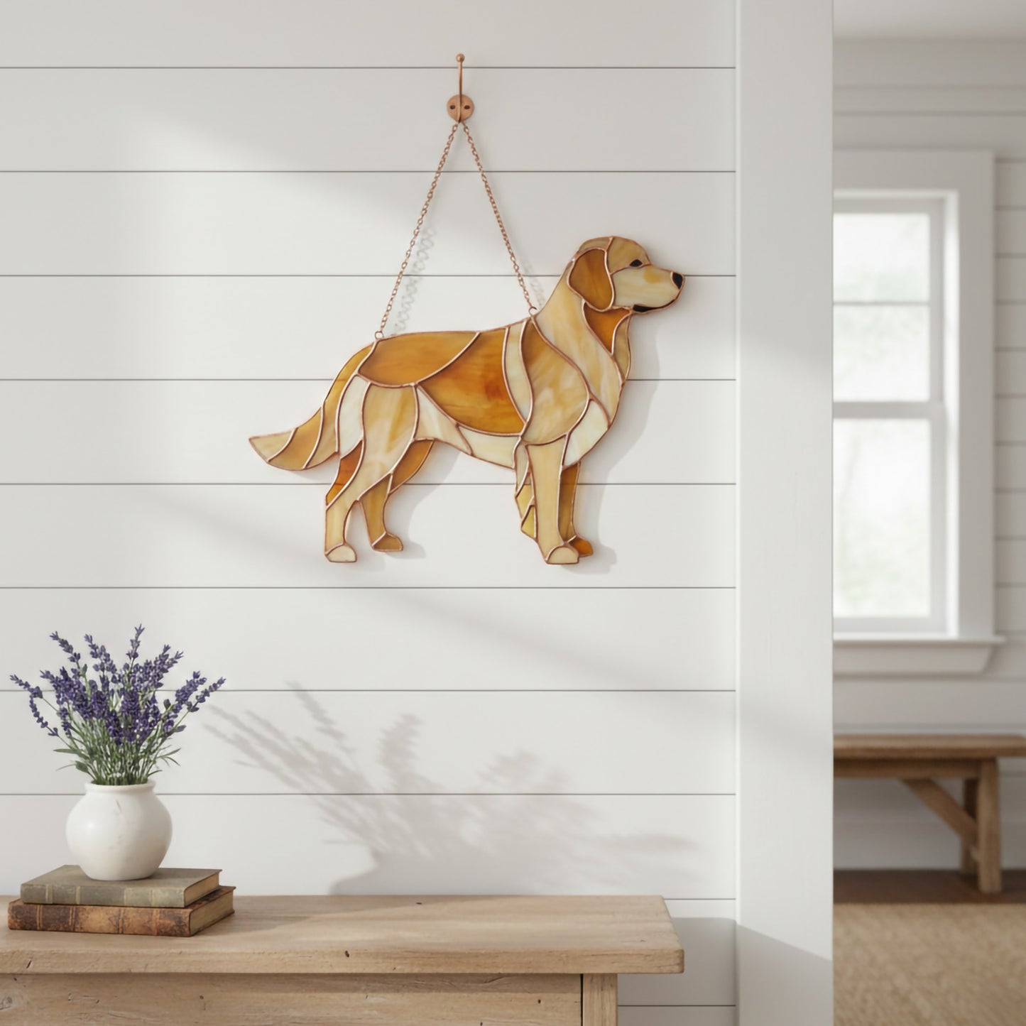 Stained Glass Golden Retriever Suncatcher - Dog Pattern PDF & PNG
