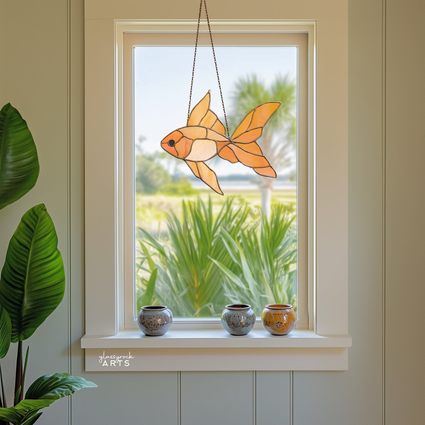 Goldfish Stained Glass Pattern and PNG