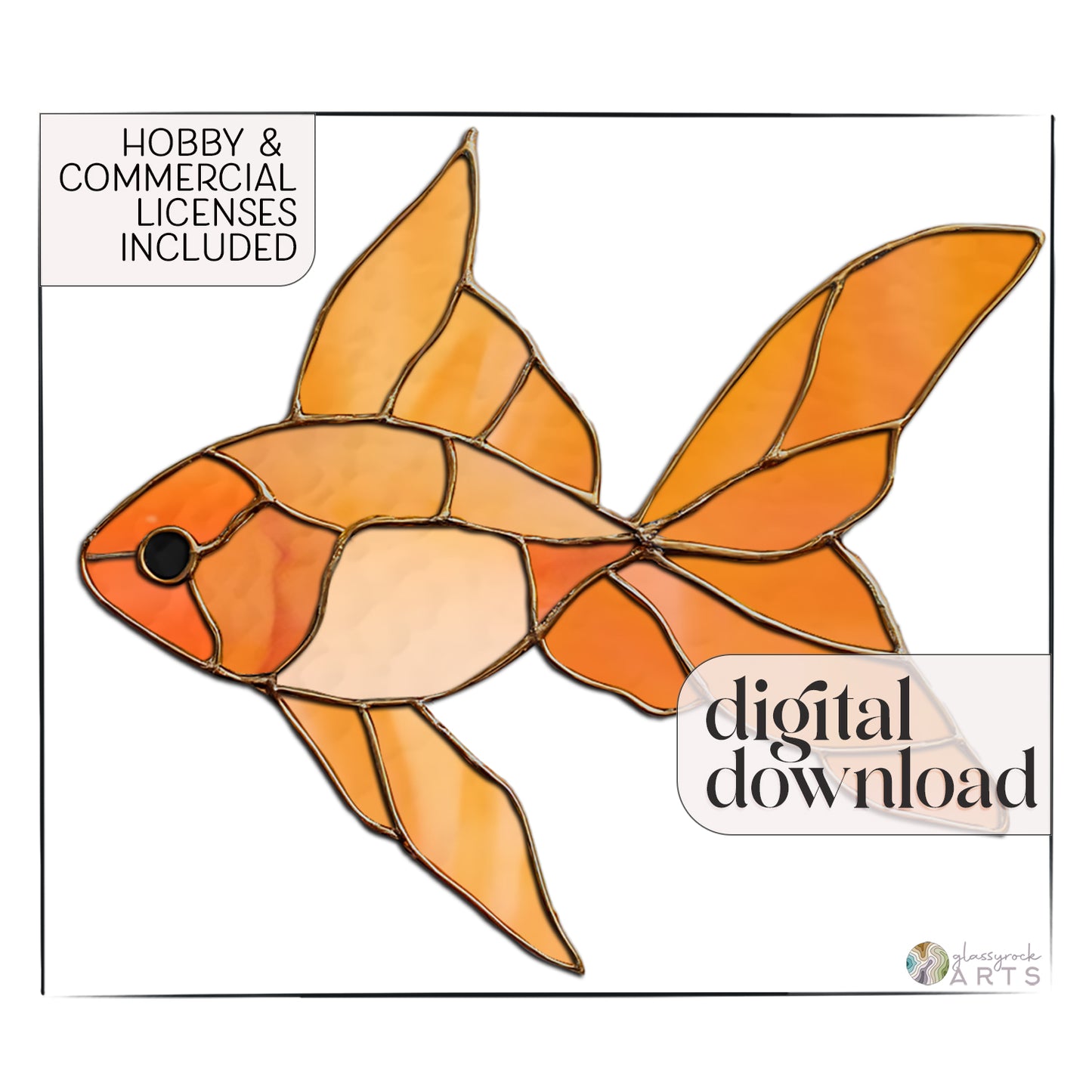 Goldfish Stained Glass Pattern and PNG