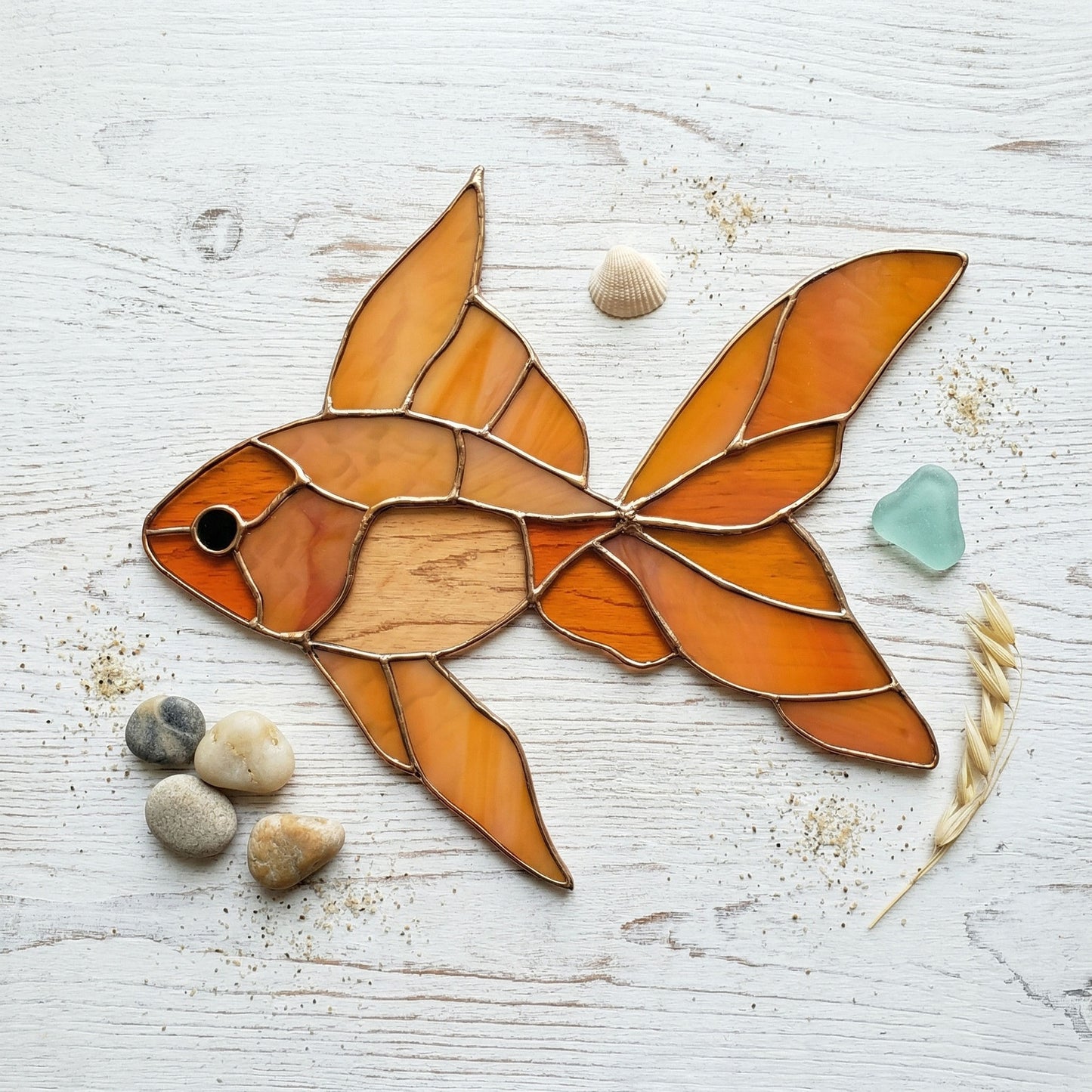 Goldfish Stained Glass Pattern and PNG