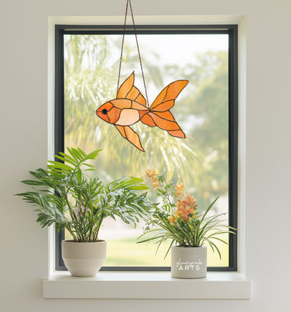 Goldfish Stained Glass Pattern and PNG