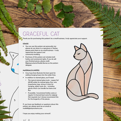 Graceful Cat Stained Glass Pattern and PNG