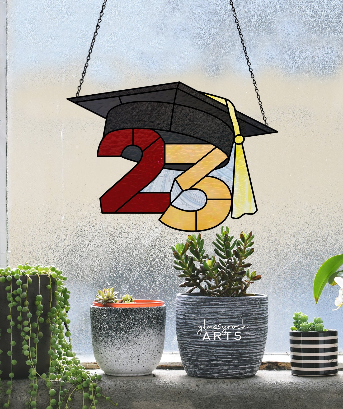 2023 Graduate Cap Stained Glass Pattern