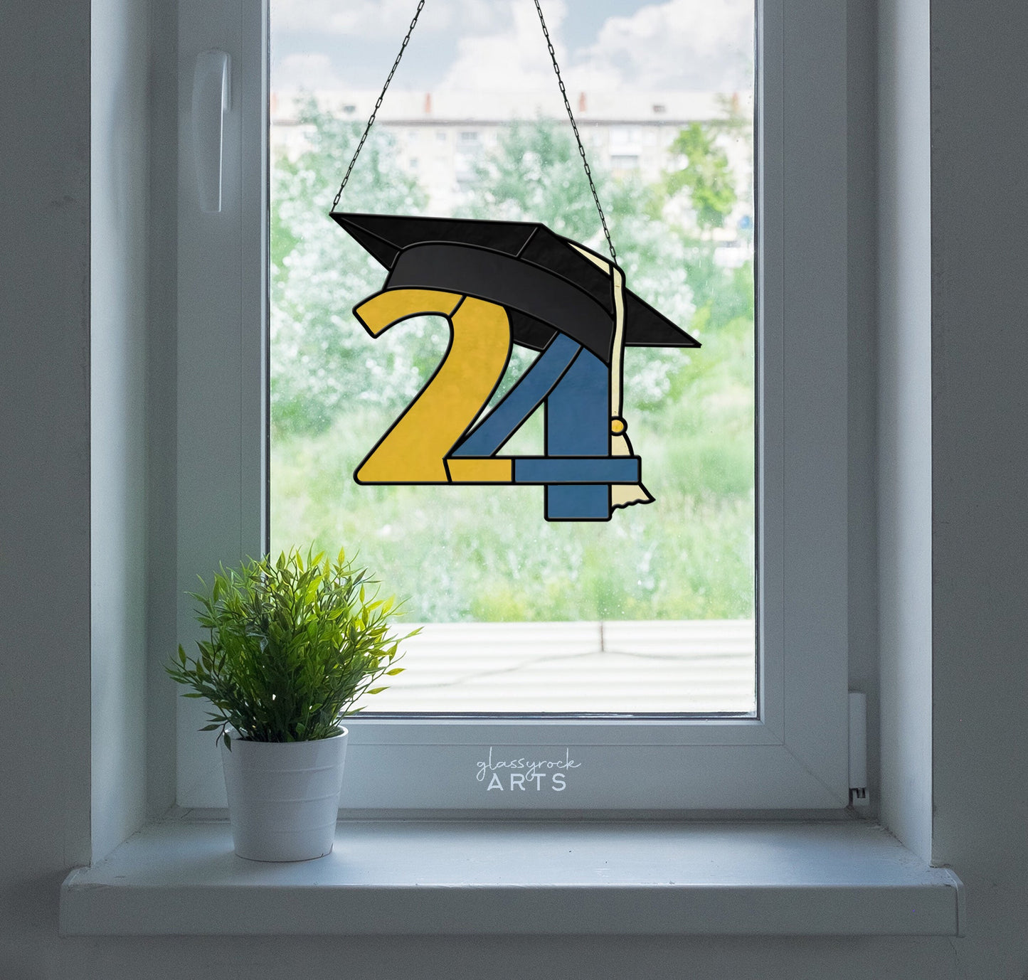 2024 Graduate Cap Stained Glass Pattern