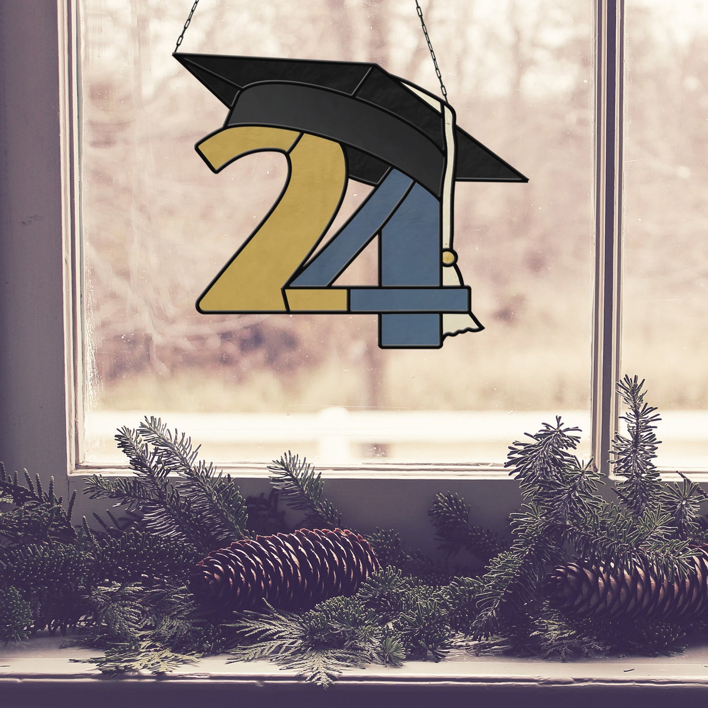 2024 Graduate Cap Stained Glass Pattern
