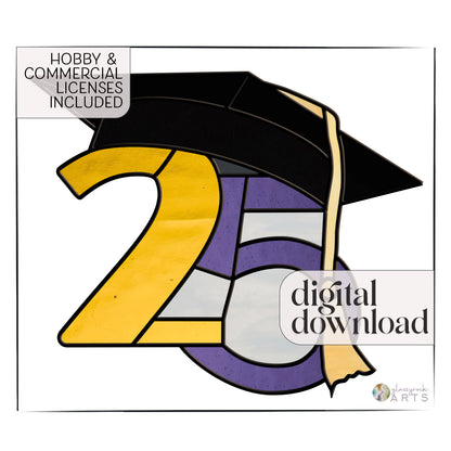 A picture of the 2025 Graduate Cap Stained Glass Pattern from GlassyRock Arts. 