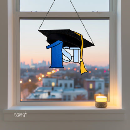 A picture of the 1st Graduate Cap Stained Glass Pattern from GlassyRock Arts. 