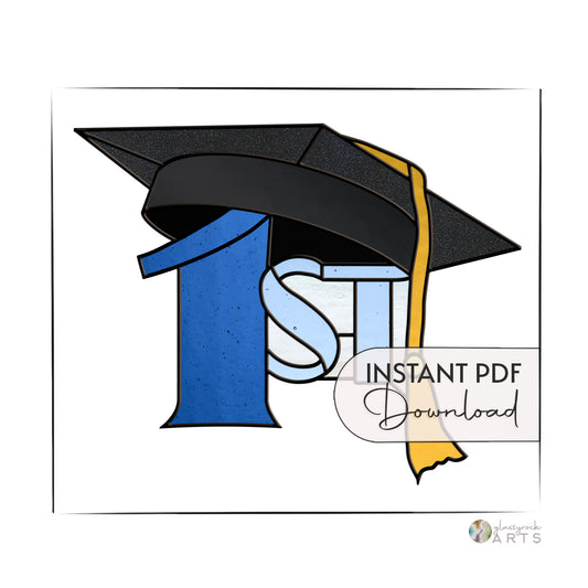 Illustration of a blue number one wearing a graduation cap with a yellow tassel, accompanied by the words "INSTANT PDF Download.