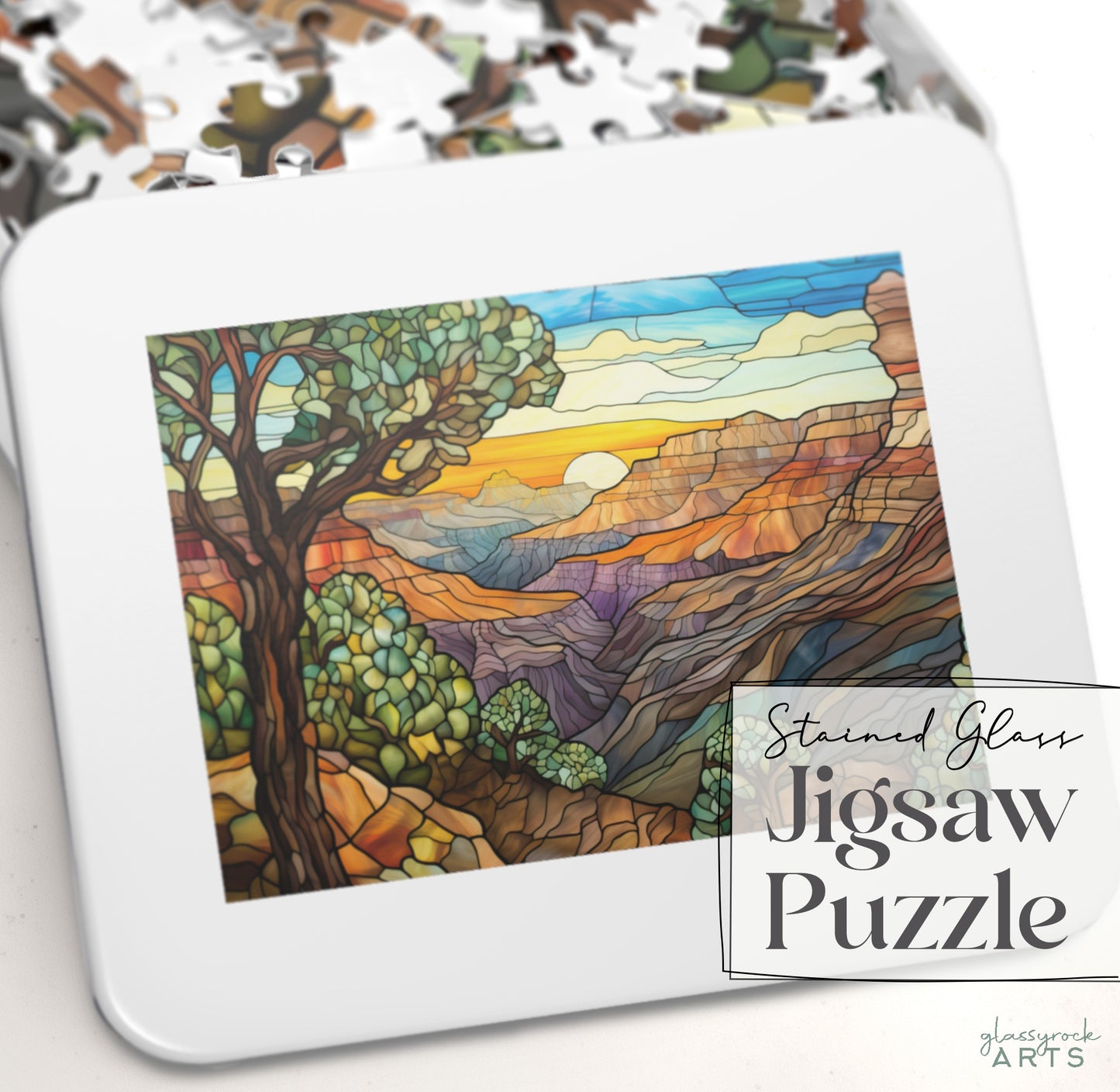 A picture of the Grand Canyon National Park Stained Glass Jigsaw Puzzle from GlassyRock Arts. 