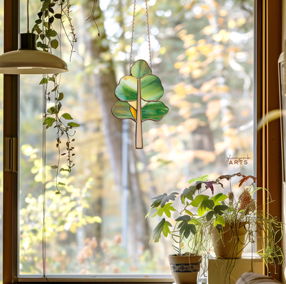 A picture of a green art deco tree stained glass pattern from GlassyRock Arts.