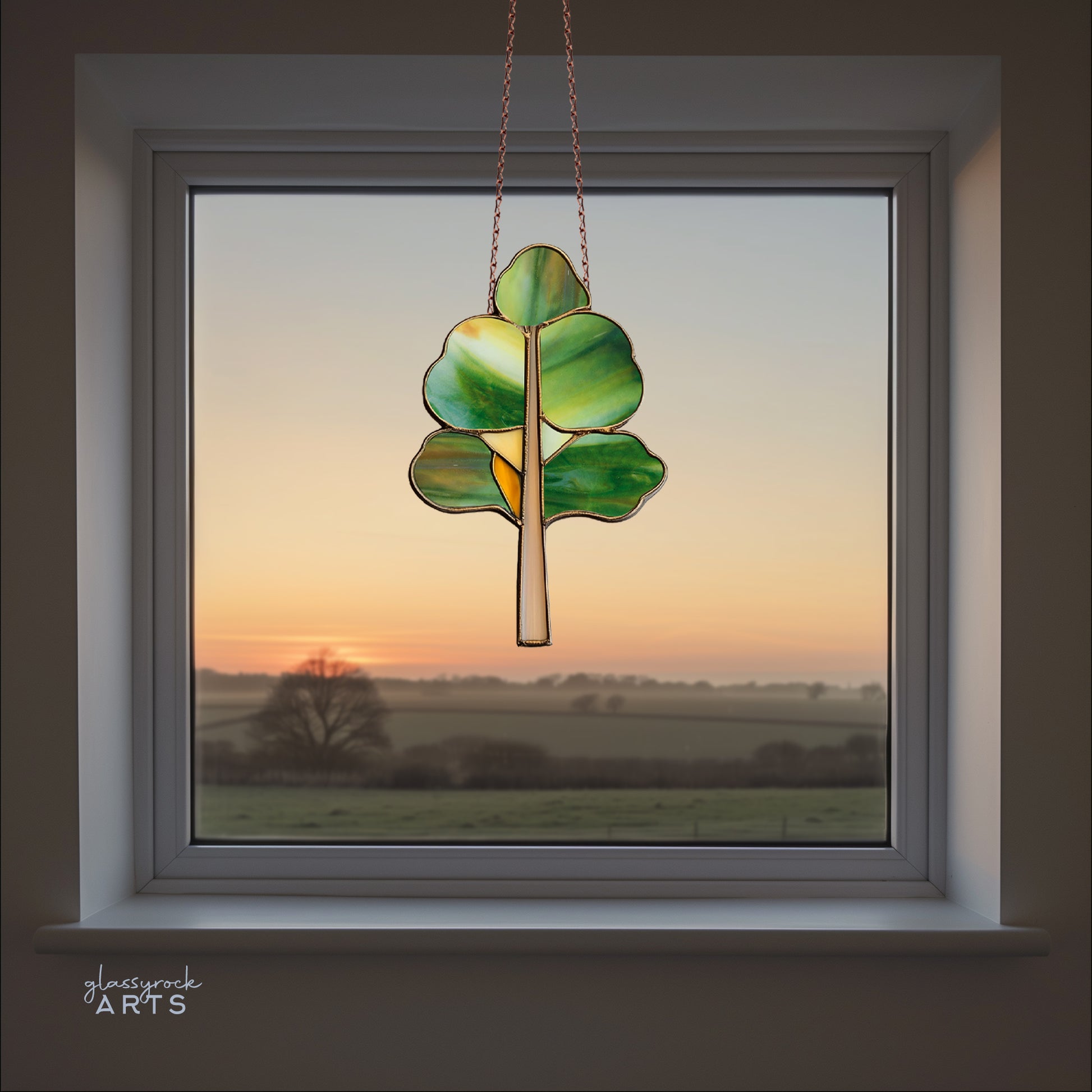 A picture of a green art deco tree stained glass pattern from GlassyRock Arts.