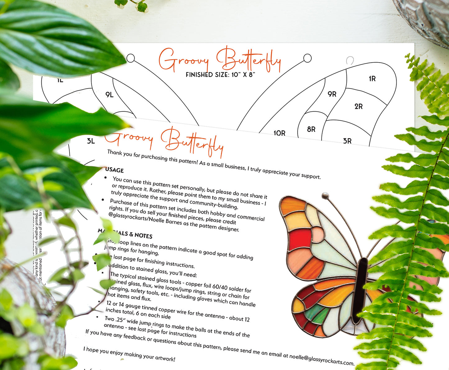 Retro Stained Glass Butterfly Pattern