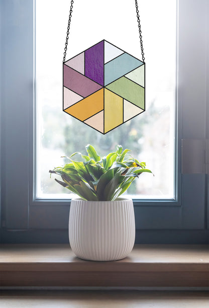 Pinwheel Hexagon Beginner Stained Glass Pattern - Crafting Patterns & Molds, from GlassyRock Arts