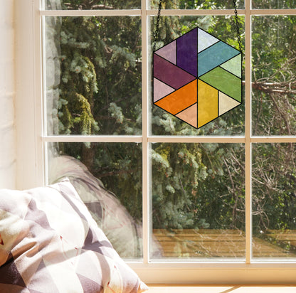 Pinwheel Hexagon Beginner Stained Glass Pattern - Crafting Patterns & Molds, from GlassyRock Arts