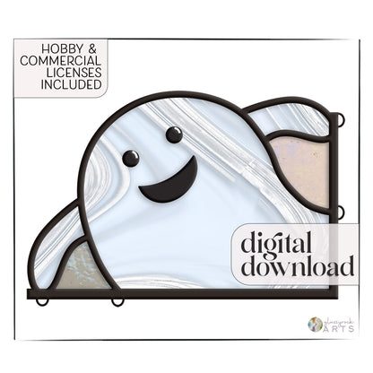 A picture of the Happy Ghost Buddy Halloween Stained Glass Pattern from GlassyRock Arts. 