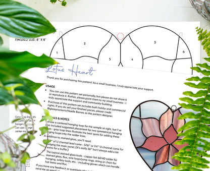 A picture of the Lotus Flower Heart Stained Glass Pattern from GlassyRock Arts. 