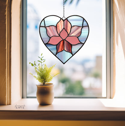 A picture of the Lotus Flower Heart Stained Glass Pattern from GlassyRock Arts. 