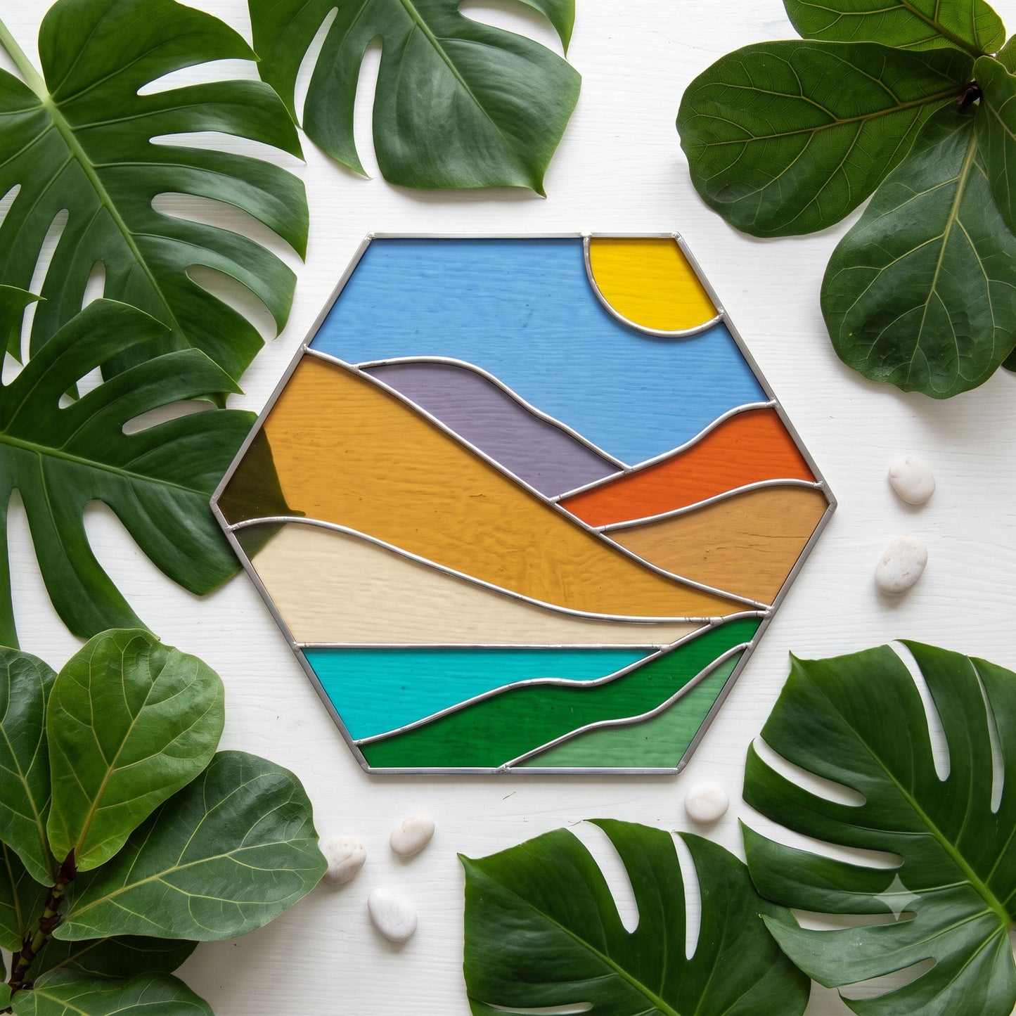 Boho Landscape Hexagon Stained Glass Pattern