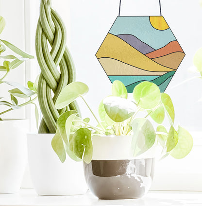 Boho Landscape Hexagon Stained Glass Pattern - Crafting Patterns & Molds from GlassyRock Arts