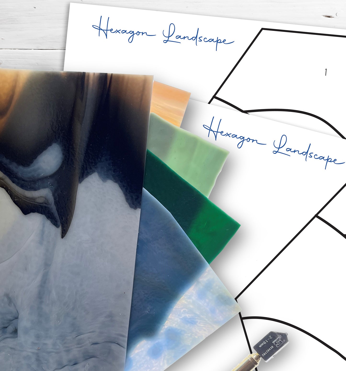 Boho Landscape Hexagon Stained Glass Pattern - Crafting Patterns & Molds from GlassyRock Arts