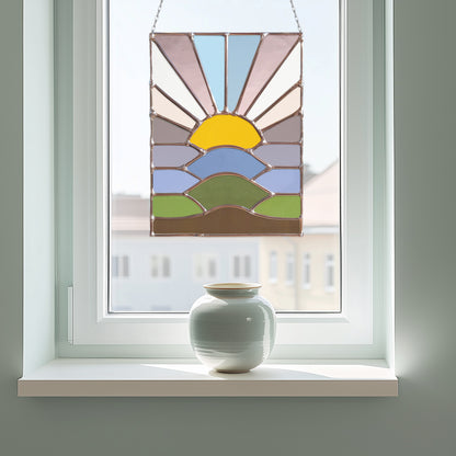 Hilly Sunset Stained Glass Pattern PDF & PNG - Crafting Patterns & Molds from GlassyRock Arts