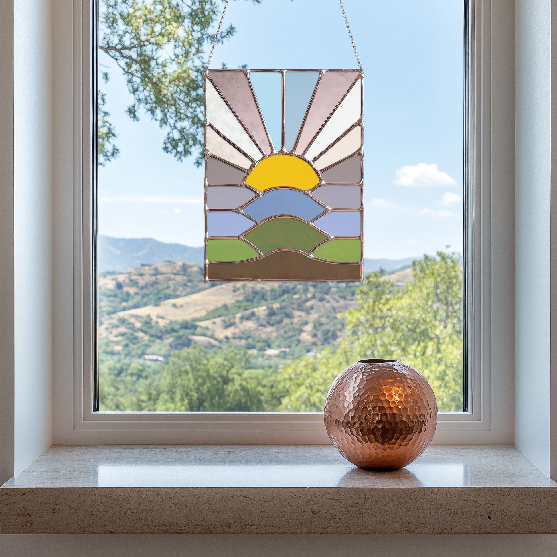 Hilly Sunset Stained Glass Pattern PDF & PNG - Crafting Patterns & Molds from GlassyRock Arts