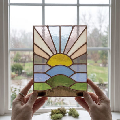 Hilly Sunset Stained Glass Pattern PDF & PNG
