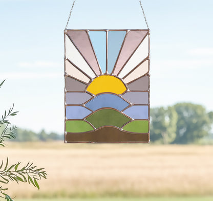 Hilly Sunset Stained Glass Pattern PDF & PNG - Crafting Patterns & Molds from GlassyRock Arts