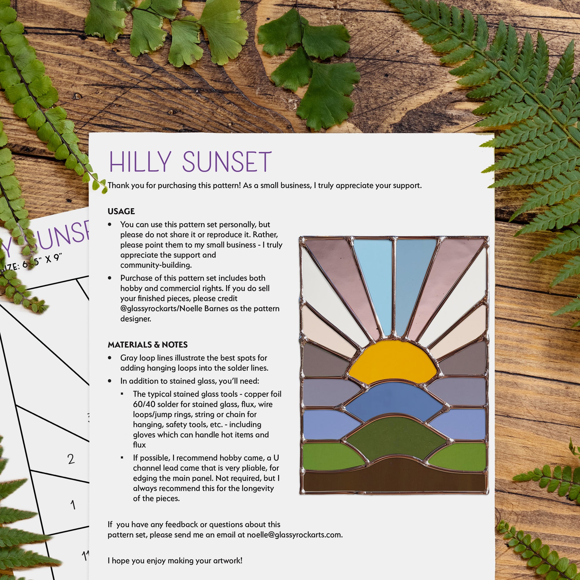 Hilly Sunset Stained Glass Pattern PDF & PNG - Crafting Patterns & Molds from GlassyRock Arts