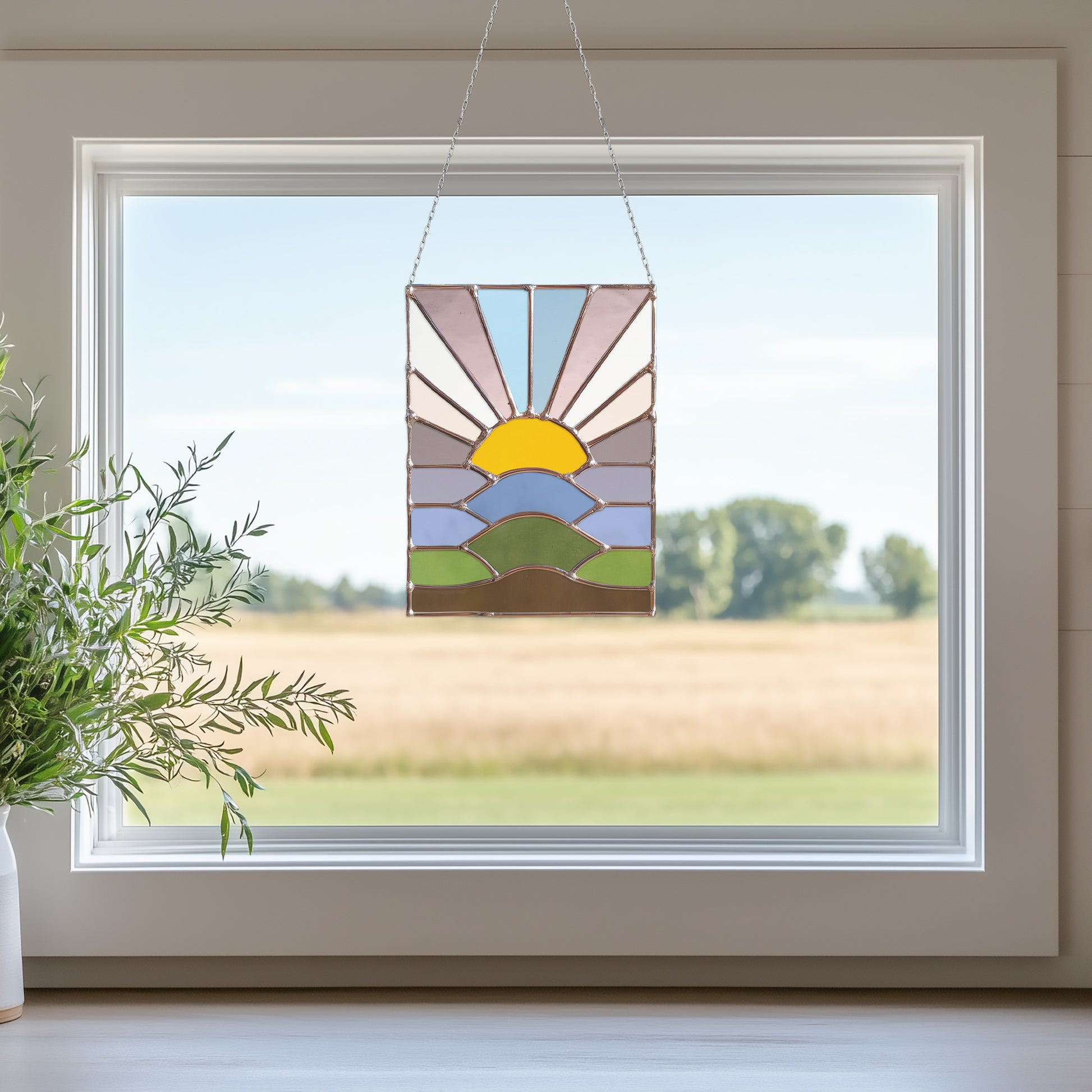 Hilly Sunset Stained Glass Pattern PDF & PNG - Crafting Patterns & Molds from GlassyRock Arts