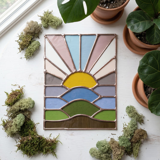 Hilly Sunset Stained Glass Pattern PDF & PNG