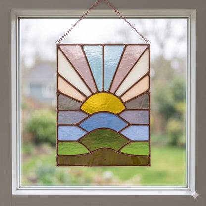 Hilly Sunset Stained Glass Pattern PDF & PNG