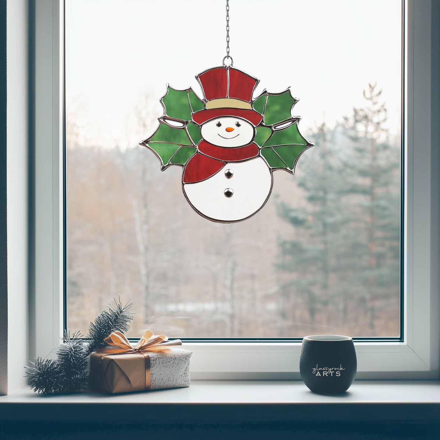 Holly Snowman Stained Glass Pattern