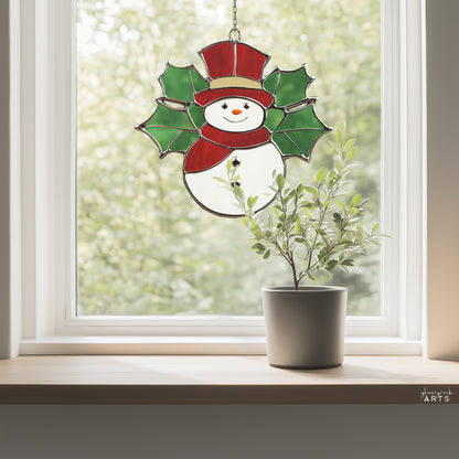 Holly Snowman Stained Glass Pattern