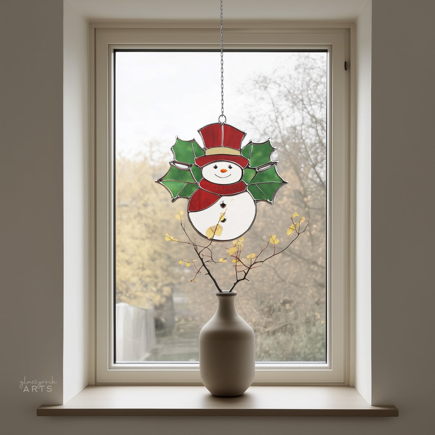 Holly Snowman Stained Glass Pattern