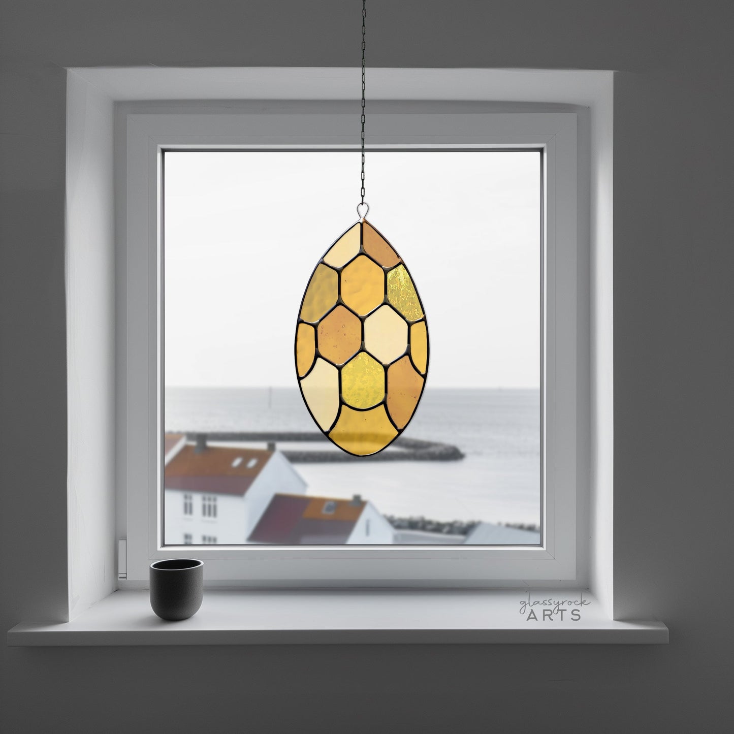 Abstract Honeycomb Teardrop Stained Glass Pattern