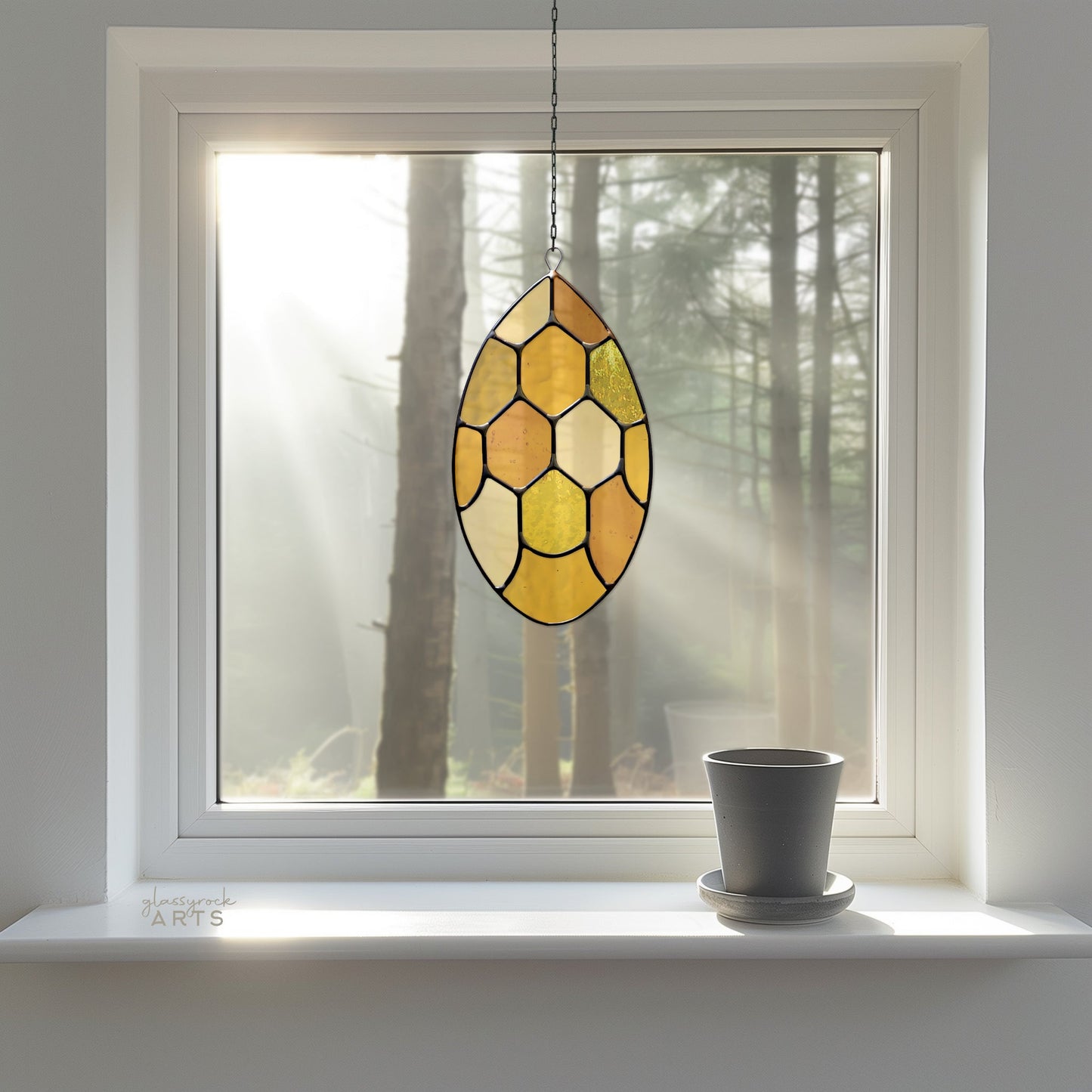 Abstract Honeycomb Teardrop Stained Glass Pattern