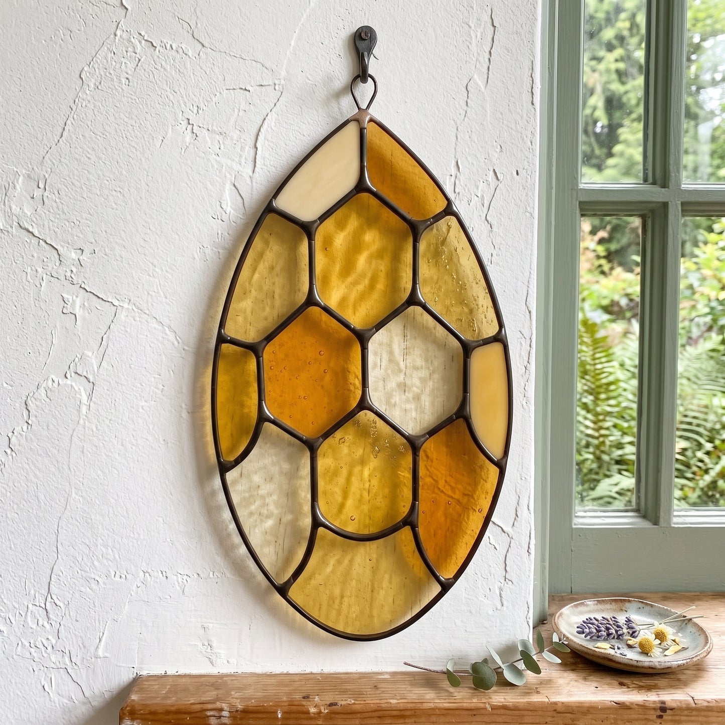 Abstract Honeycomb Teardrop Stained Glass Pattern
