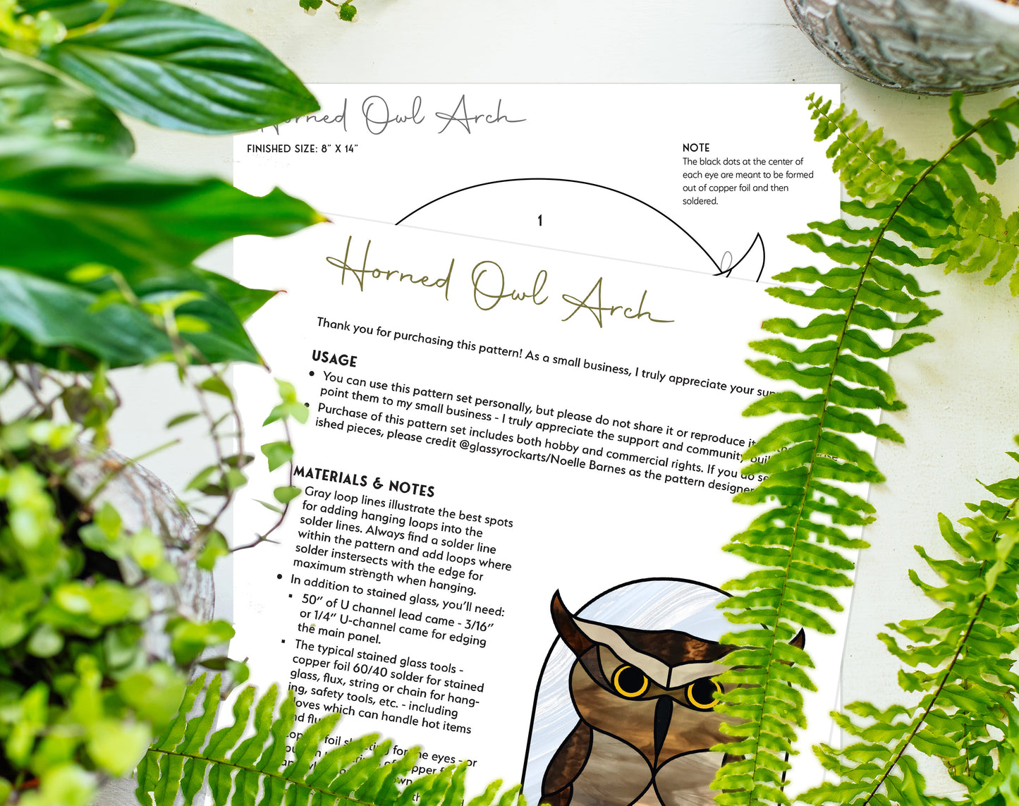 Horned Owl Stained Glass Arch Pattern