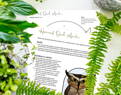 Horned Owl Stained Glass Arch Pattern