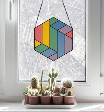 A picture of the Beginner Geometric Stained Glass Pattern Pack of 5 from GlassyRock Arts. 