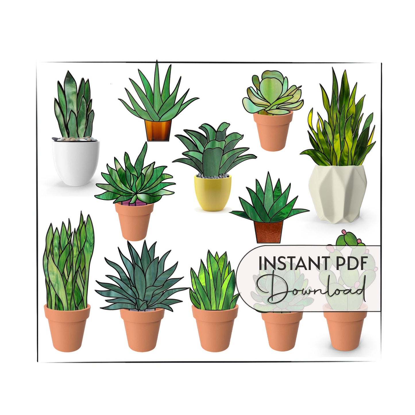 Plant Stems Stained Glass Pattern Pack of 12