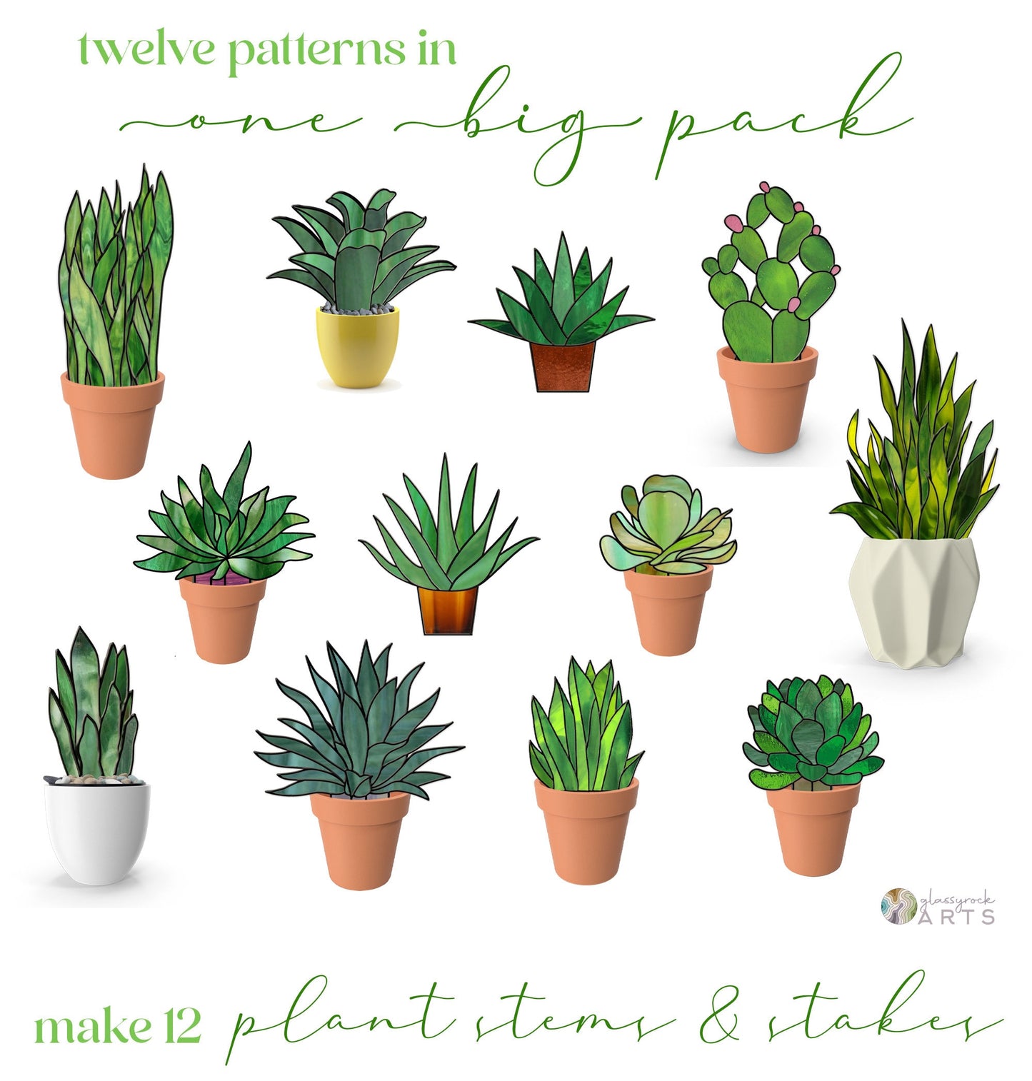 Plant Stems Stained Glass Pattern Pack of 12