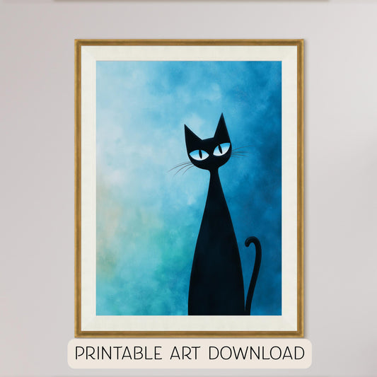 Halloween Printable Whimsical Cat Wall Art, Original Artwork, 5 Aspect Ratios Included, Instant Digital Download, Printable Vertiacl Art