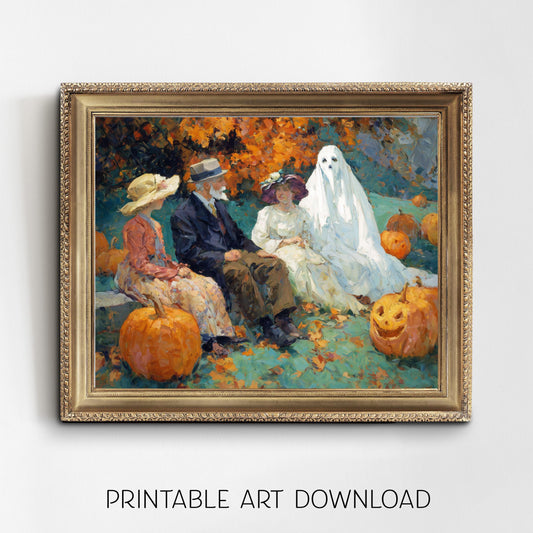 Halloween Printable Ghost Wall Art, Original Artwork with 5 Aspect Ratios Included, Instant Digital Download, Printable Halloween Art
