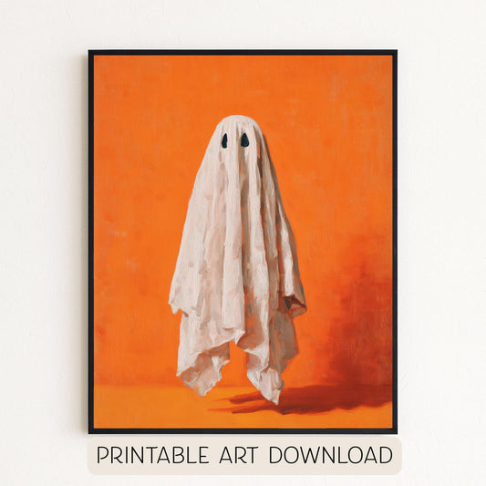 Orange Halloween Ghost Print: Spooky Fall Wall Art (Digital Download)