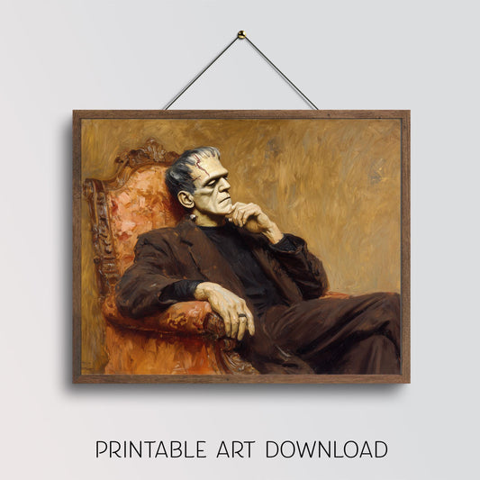 Frankenstein Halloween Art Print: Spooky Monster Portrait Wall Decor (Digital Download)