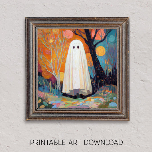 Halloween Ghost Art Print: Colorful Fall Decor (Digital Download, 5 Sizes Included)