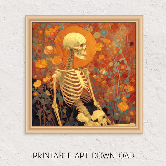 Halloween Skeleton Art Print: Spooky Wall Decor (Digital Download, 5 Sizes Included)